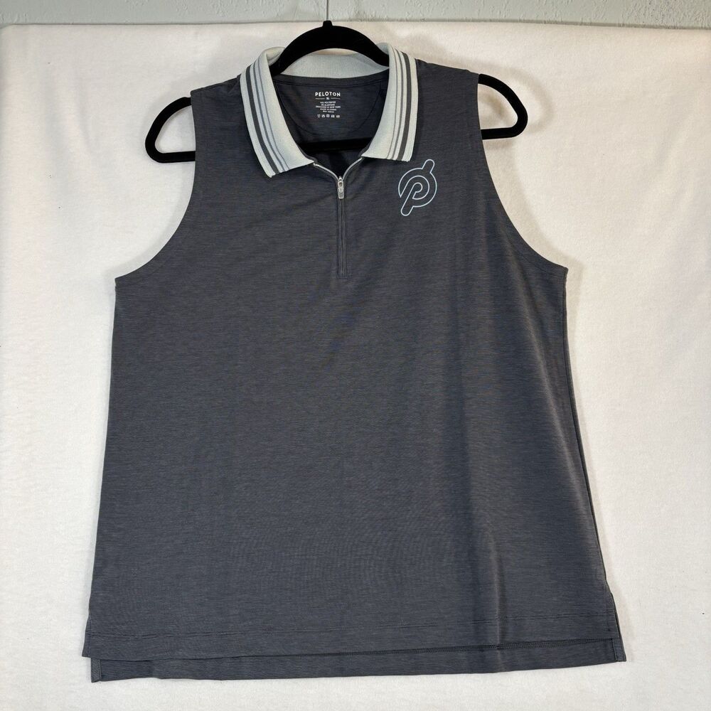 PELOTON Golf Tank Top Gray Quarter Zip Sleeveless Polo
